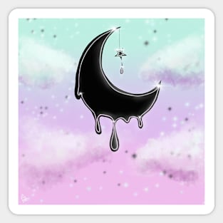 Pastel Goth Drippy Moon Sticker